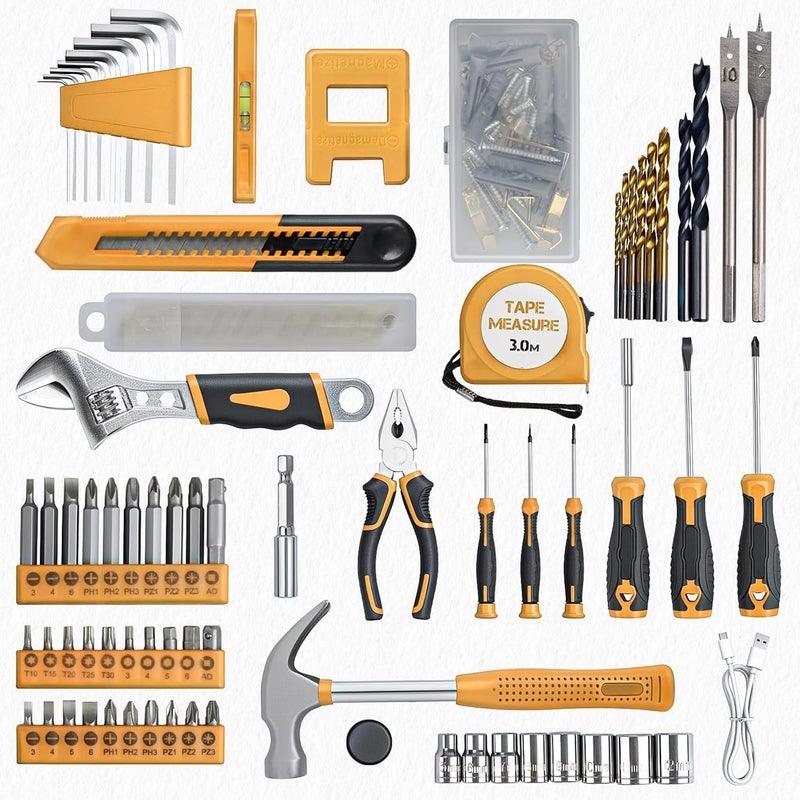 prekull Tool Set - Tool Kit with 8V Cordless Drill, 132 Piece Tool Box with Drill, Home Tool Kits for Men & Women, Hand Drill Set Perfect for Homeowner, Diyer, Handyman-Yellow - Image 5